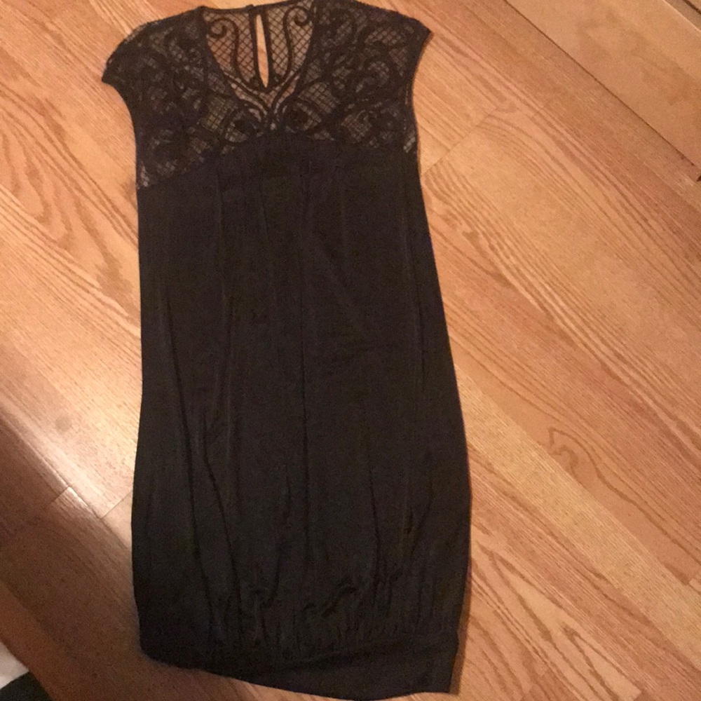 BCBG Max Azria black dress with lace top detail